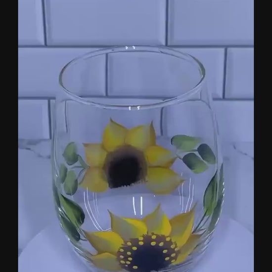 Sunflower wine glass stemmed or stemless hand painted