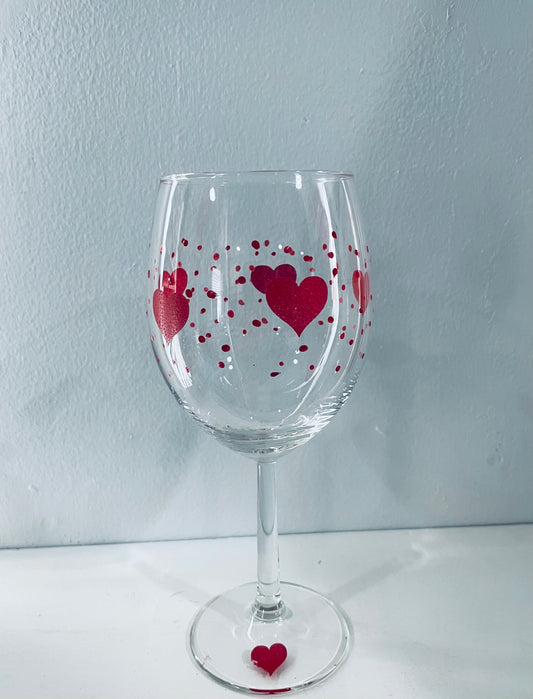 Valentines wine glass Red Hearts Personalized Free