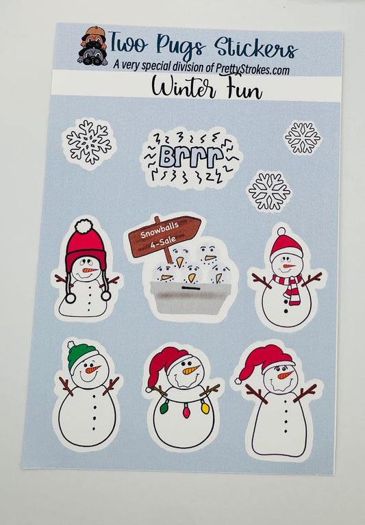 Winter Fun Stickers, Snowman, Snowballs, Snowflakes