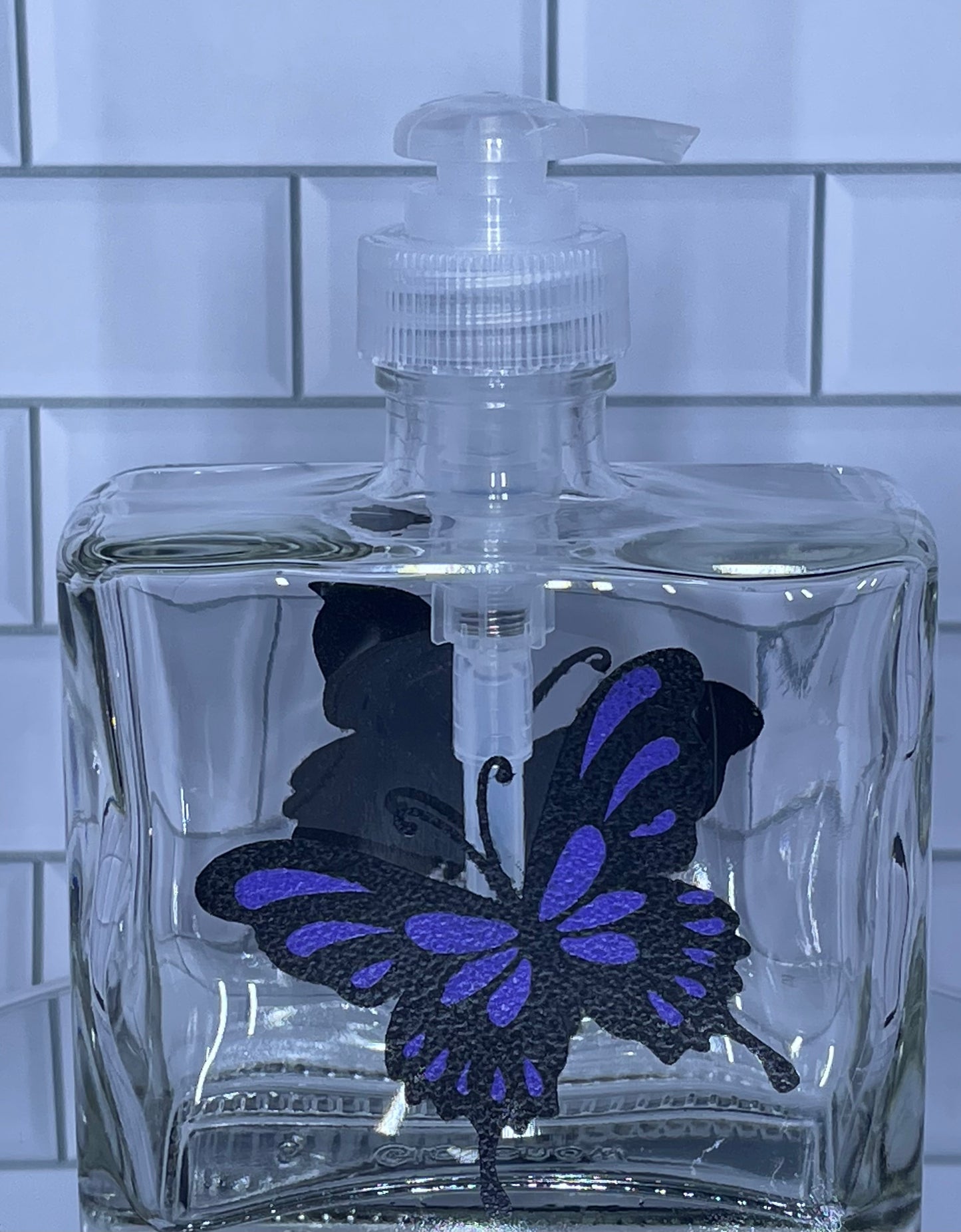 Purple Butterfly soap dispenser hand painted