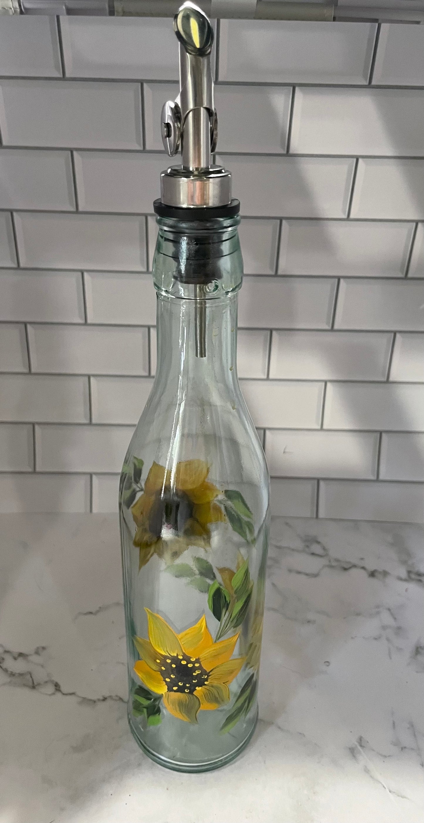 Hand Painted Sunflower Oil Bottle, Dish Soap, salad dressing