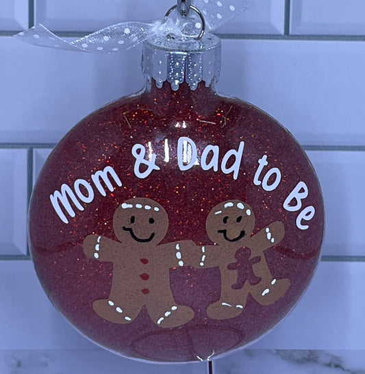 Mom and Dad to be ornament with Gingerbreads.  Personalized