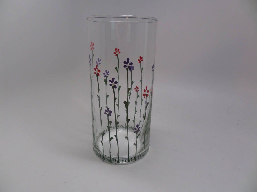 Hand Painted Red and Purple flowers on vase