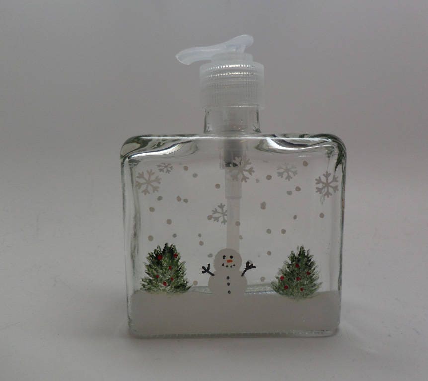 Hand painted Snowman with trees Soap Dispenser