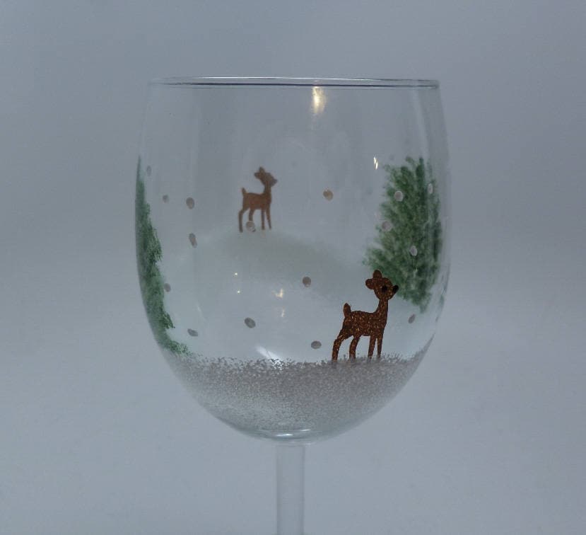 Christmas Holiday Reindeer with trees and snow hand painted