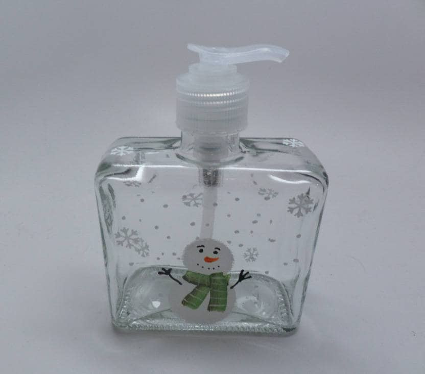 Hand painted Snowman with Green Scarf Soap, Lotion or Hand Sanitizer Dispenser