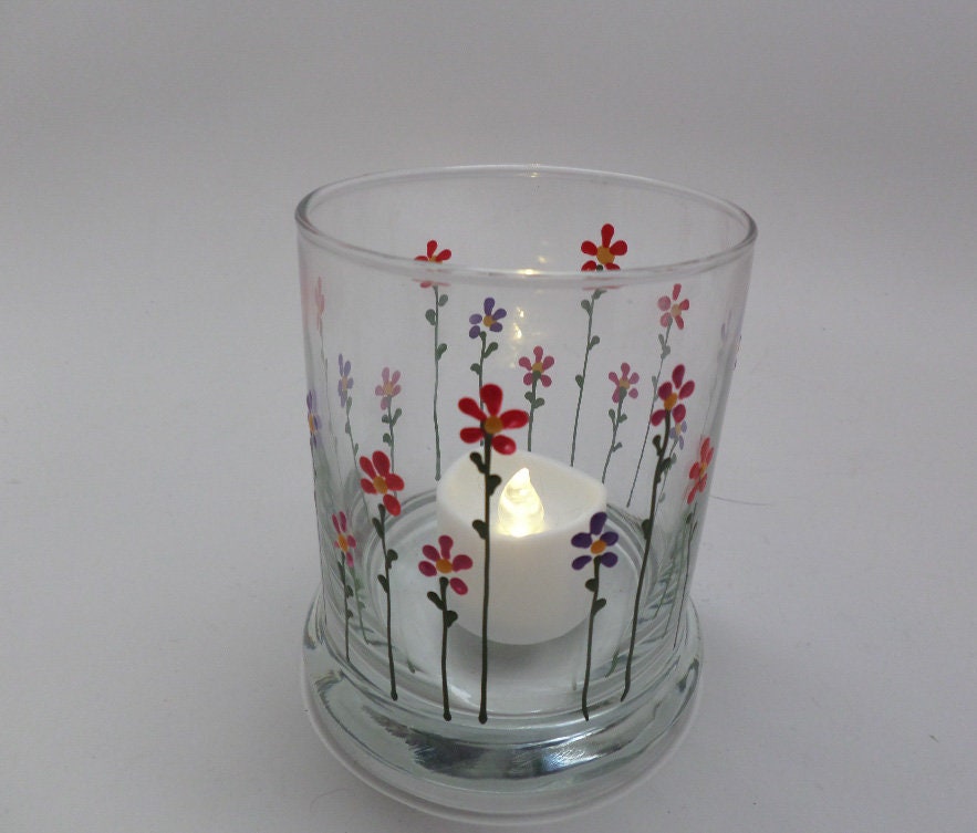 Hand Painted Spring Flower Candle Holder