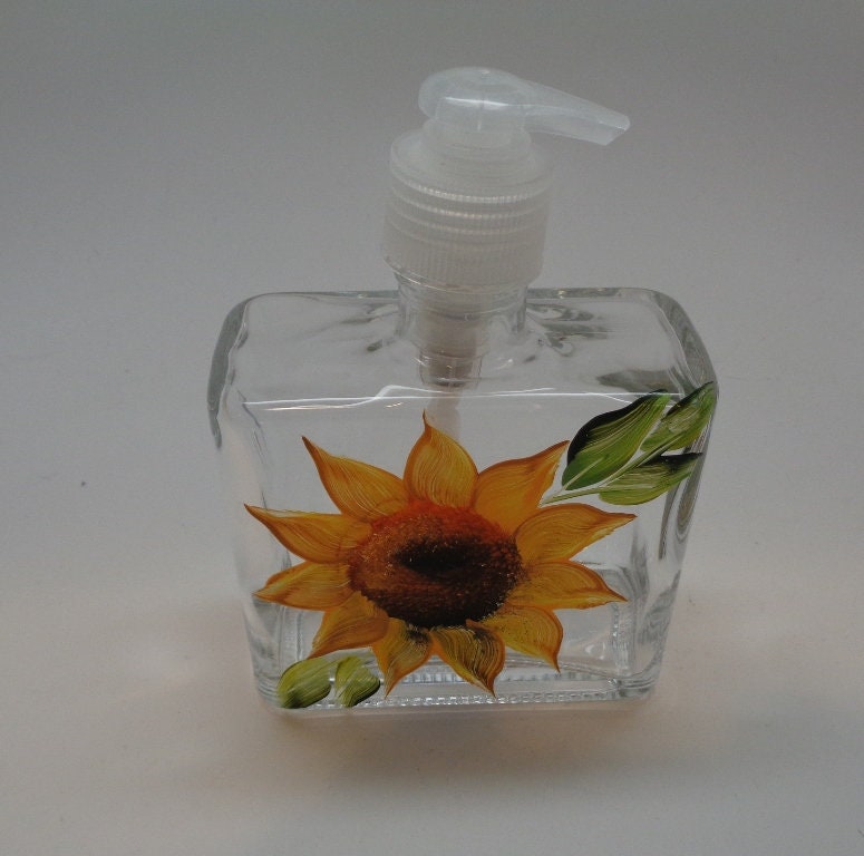 Hand painted Single Sunflower Soap, Lotion Dispenser