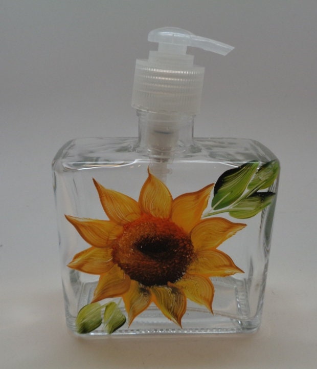 Hand painted Single Sunflower Soap, Lotion Dispenser