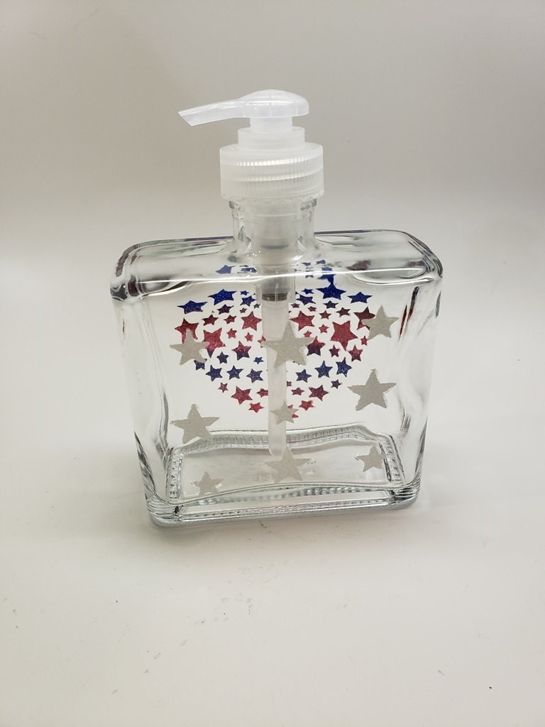 Hand Painted Red, White and Blue Soap, Lotion or Hand Sanitizer Dispenser