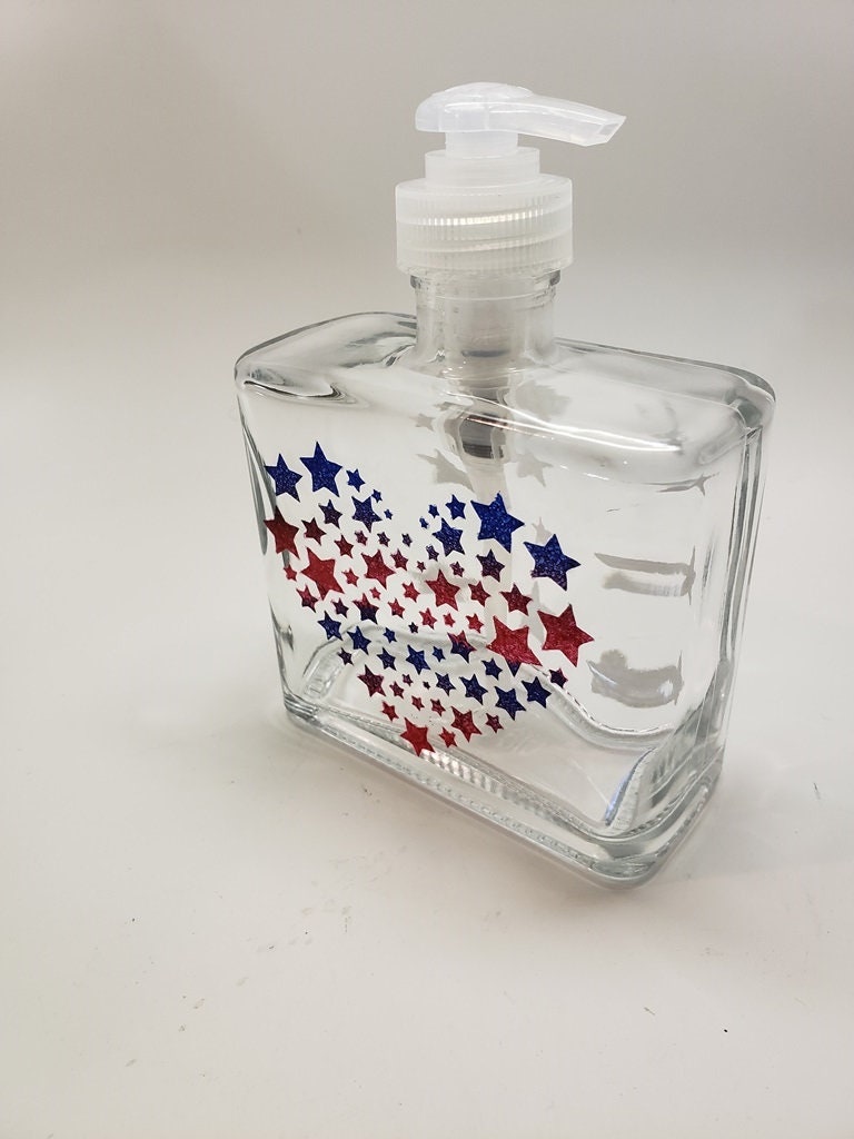 Hand Painted Red, White and Blue Soap, Lotion or Hand Sanitizer Dispenser