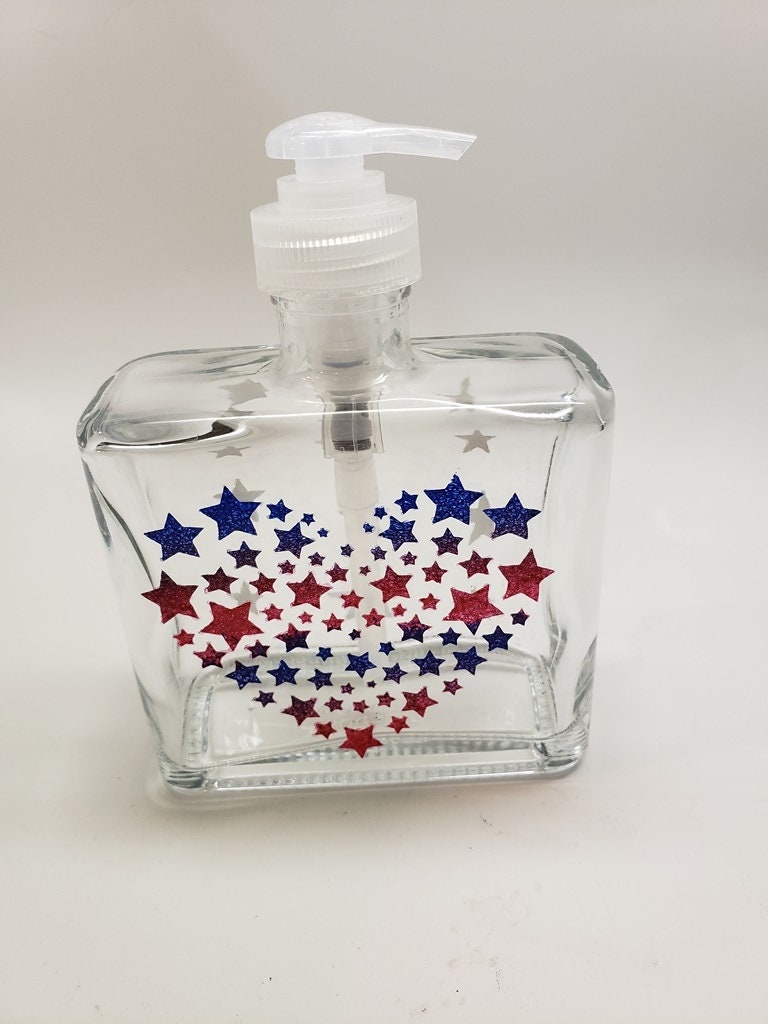 Hand Painted Red, White and Blue Soap, Lotion or Hand Sanitizer Dispenser