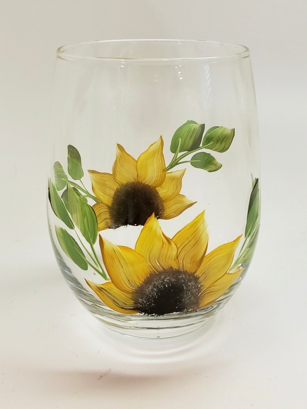 Sunflower wine glass stemmed or stemless hand painted