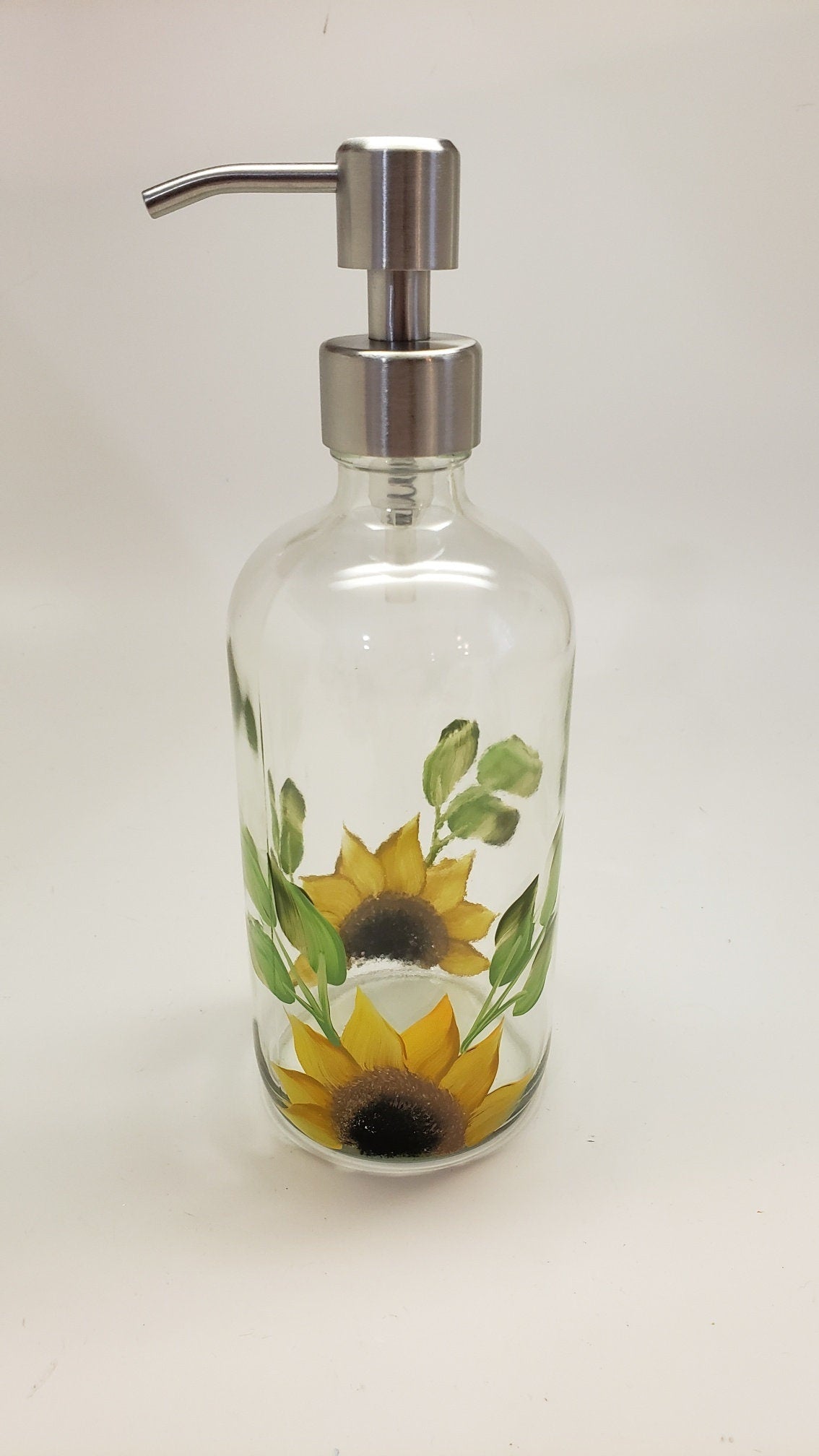 Hand painted Soap Dispenser Sunflowers, floral Bathroom soap, Hand Soap, Dish soap, housewarming, Gift for friend, Glass dispenser