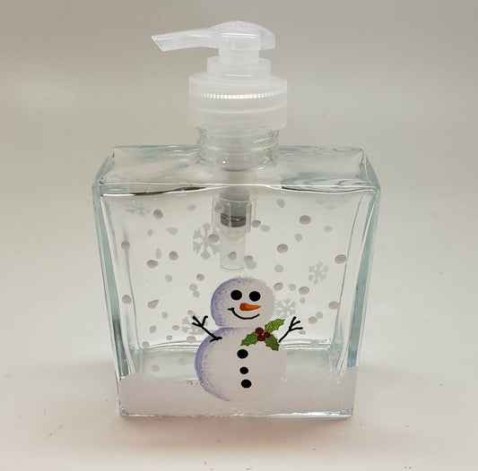 Soap Dispenser, Snowman with Holly, home decor, new home gift, housewarming gift, Christmas decor, Bath decor, kitchen decor, Refillable