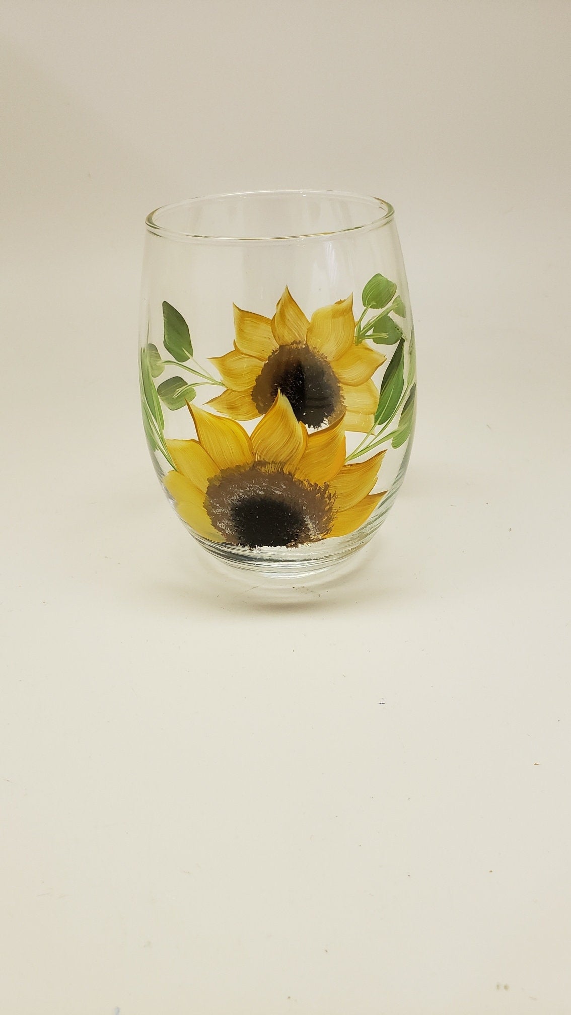 Sunflower wine glass stemmed or stemless hand painted