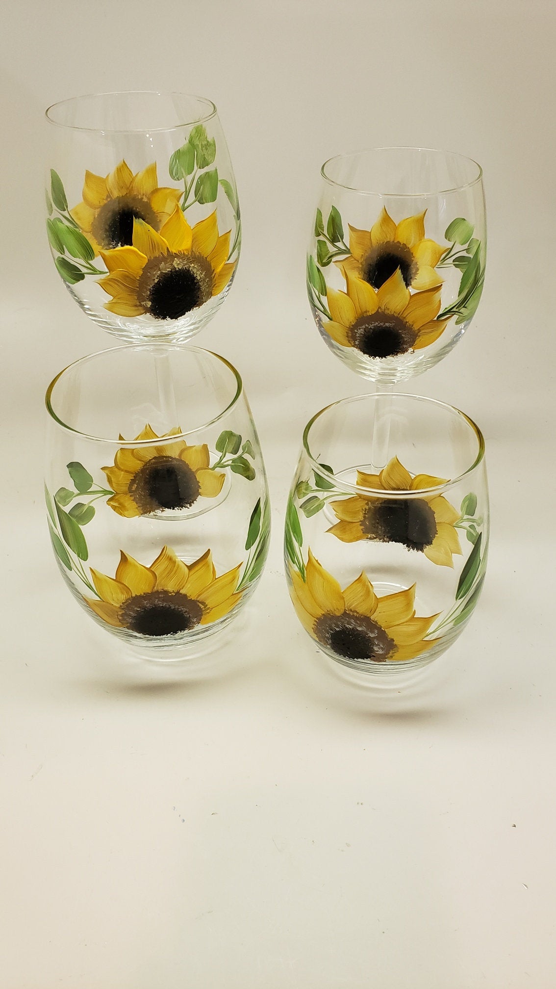 Sunflower wine glass stemmed or stemless hand painted