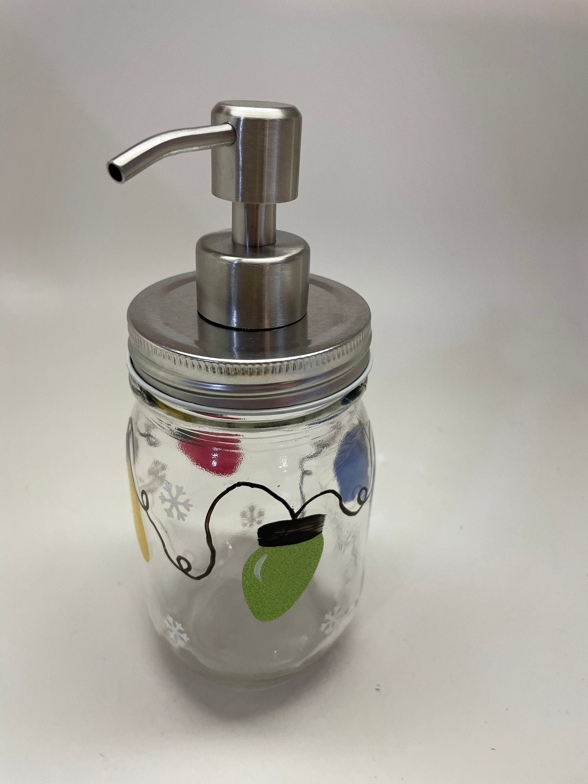 Hand painted Mason Jar with bright Christmas Lights with Stainless Steel or Forming pump