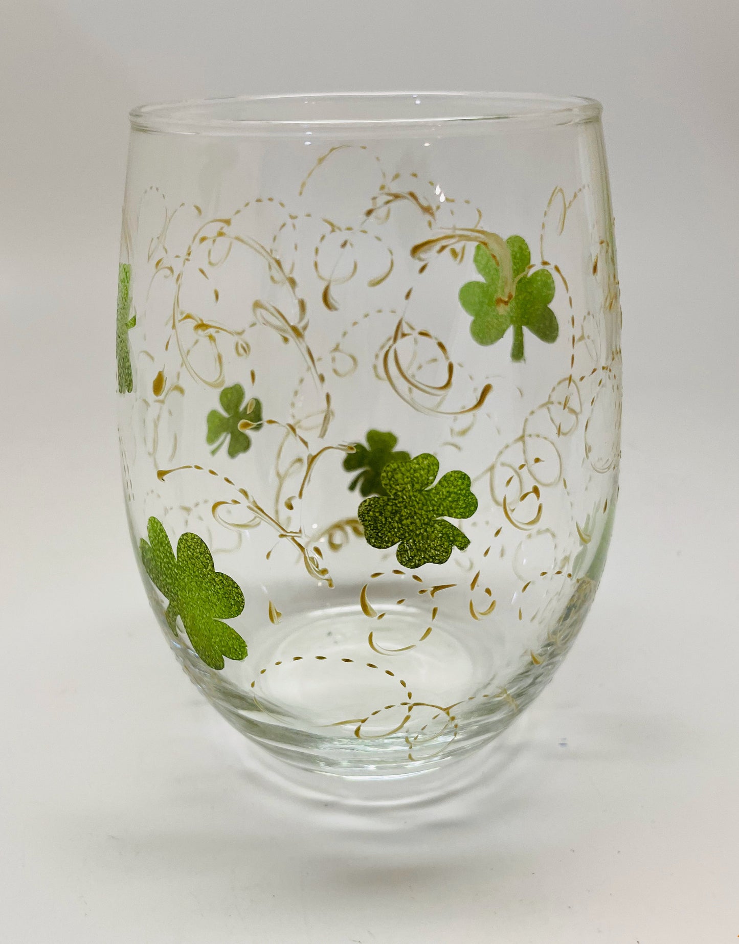 St. Patricks Day Clovers and Gold Swirls hand painted