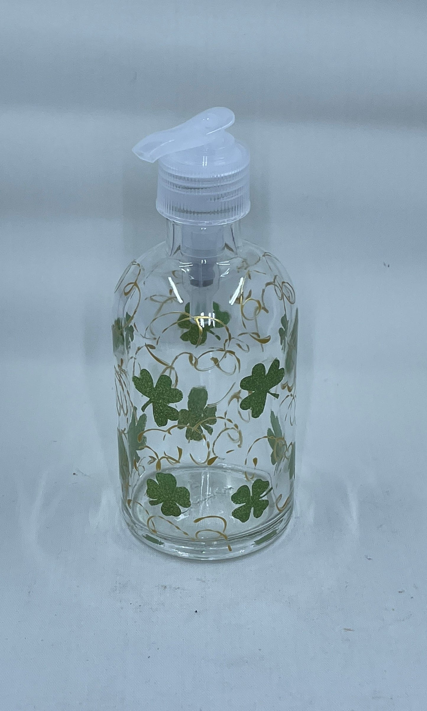 St. Patrick's Day Soap or Lotion Dispenser with Green Clover and Golden Swirls 8 oz dispenser