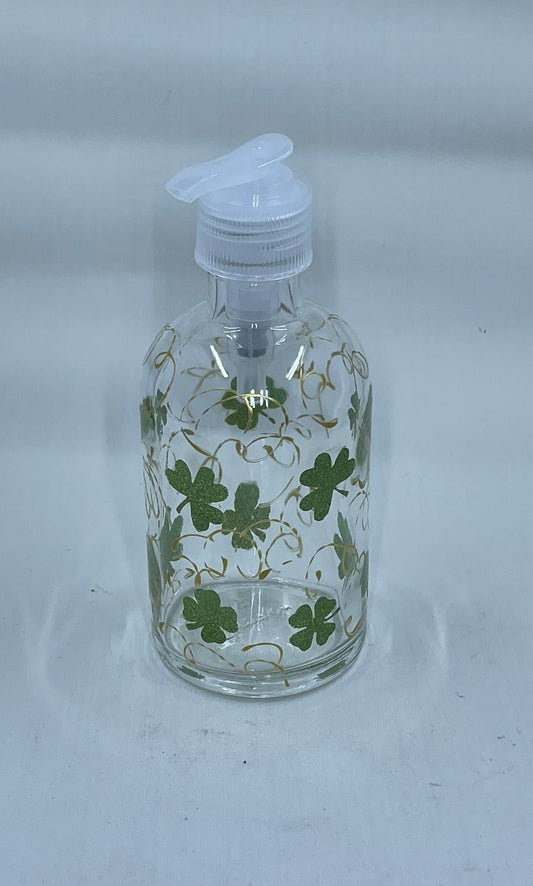 St. Patrick's Day Soap or Lotion Dispenser with Green Clover and Golden Swirls 8 oz dispenser