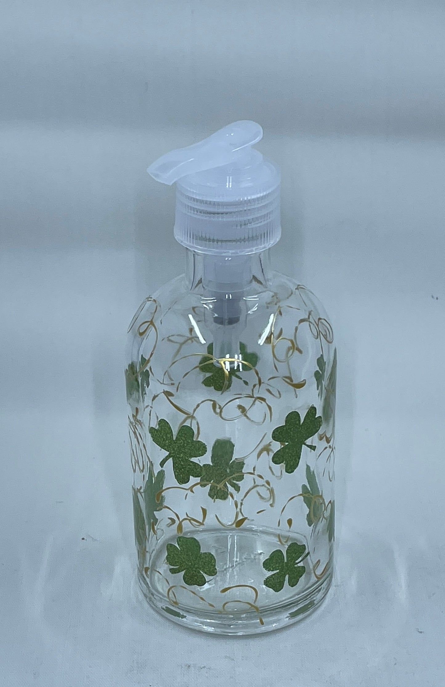 St. Patrick's Day Soap or Lotion Dispenser with Green Clover and Golden Swirls 8 oz dispenser