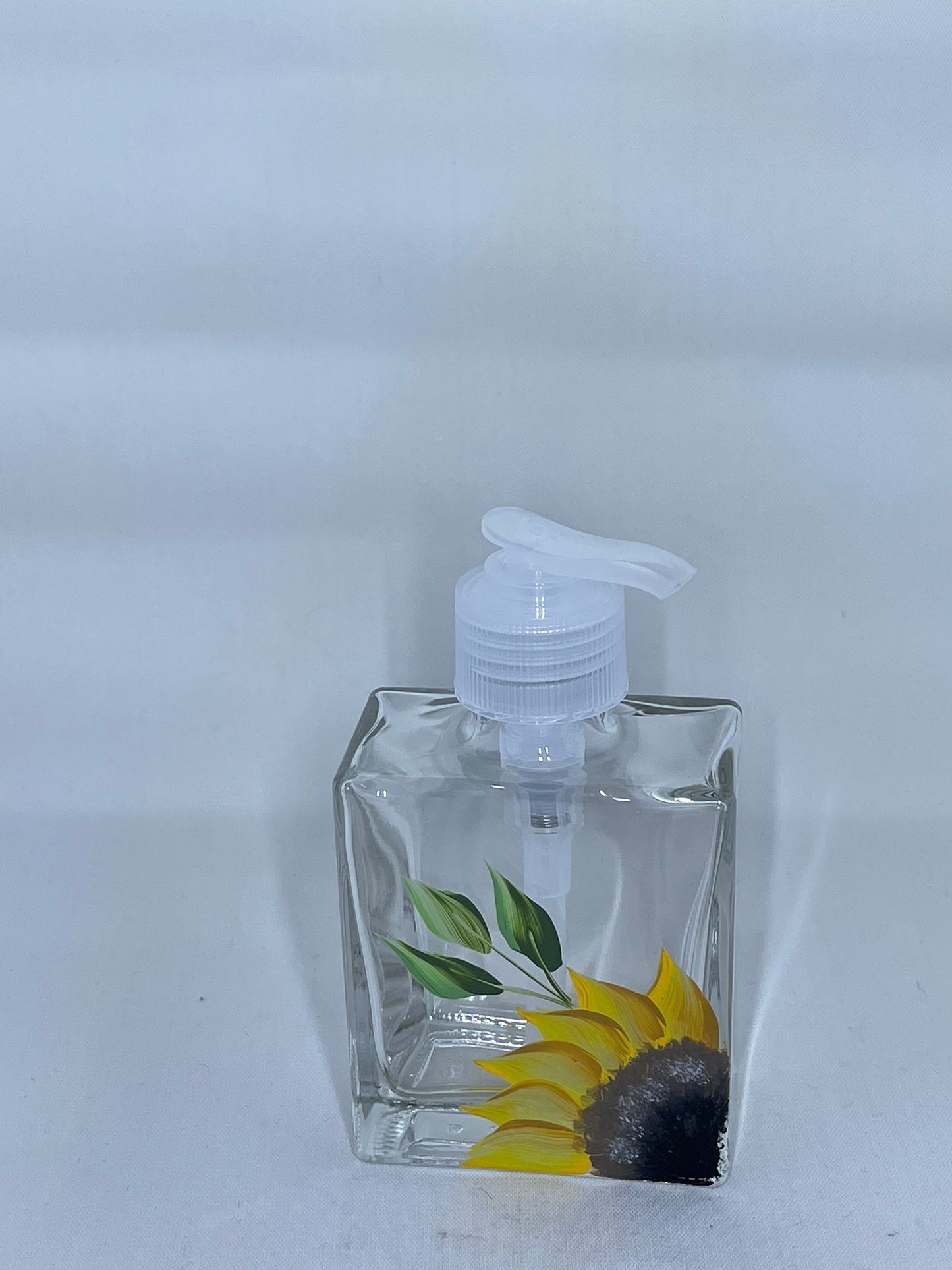 Gift set with two Sunflower Soap Dispenser or Lotion Dispenser one 8.5 oz dispenser and one 5 oz dispenser with plastic or stainless pumps