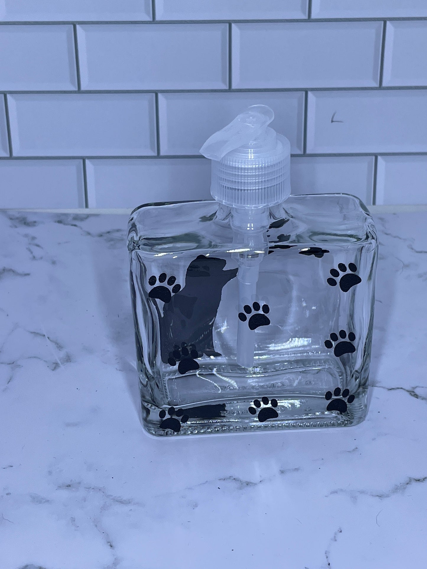 Cat Kitten with butterflies Soap Dispenser Refillable Bottle, Glass Bathroom Kitchen hand painted