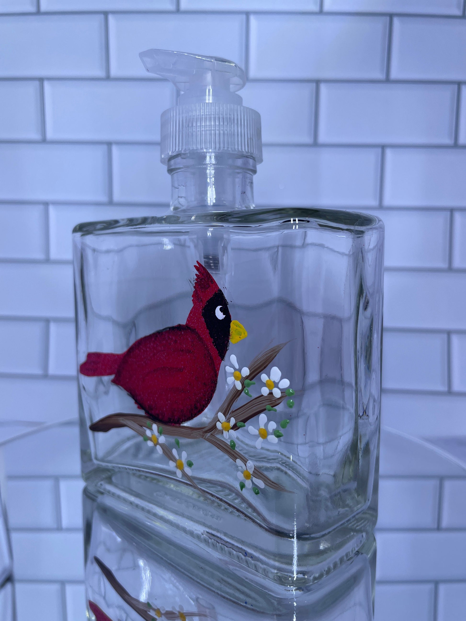 Hand Painted Spring Cardinal Soap dispenser