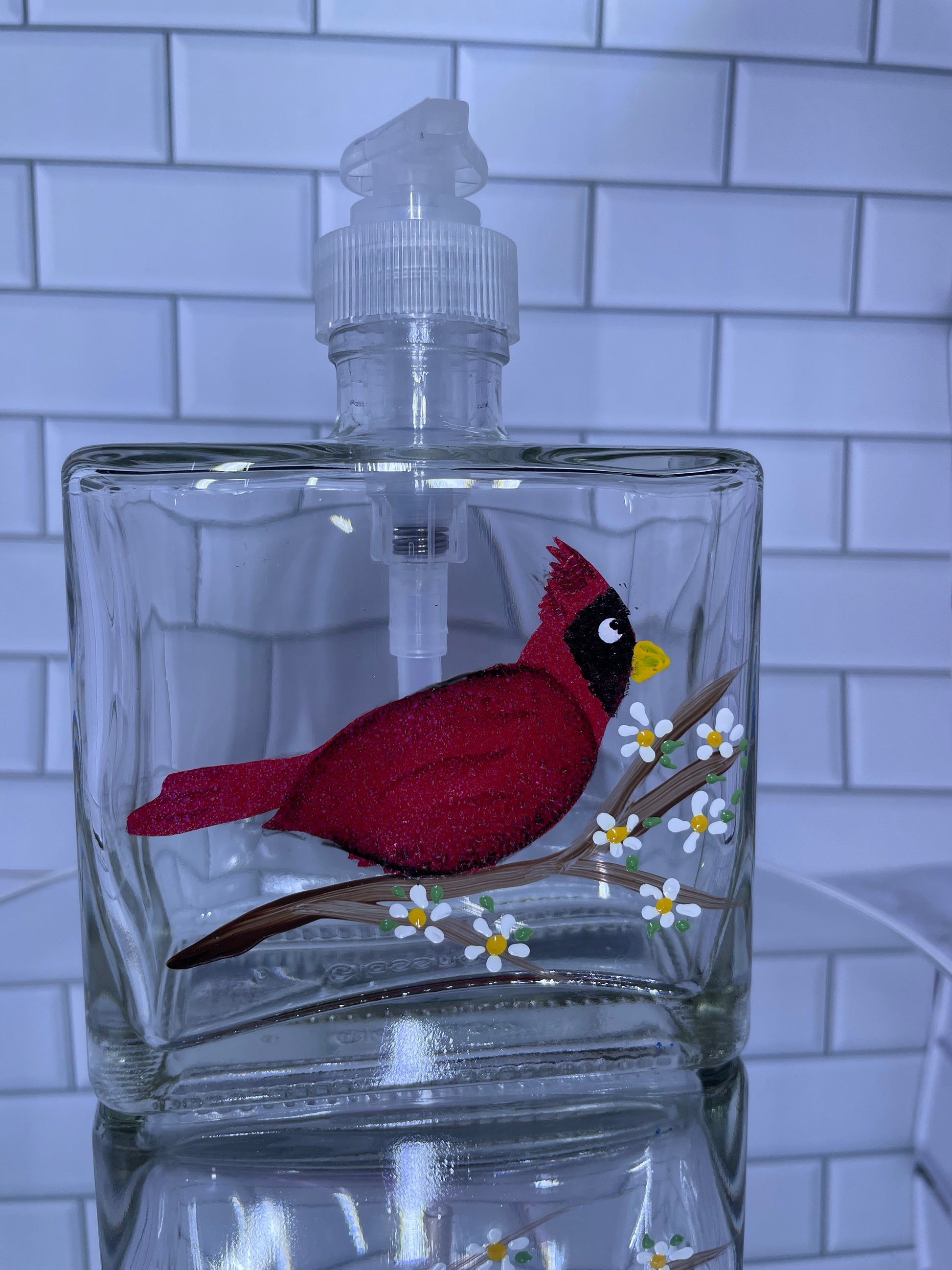 Hand Painted Spring Cardinal Soap dispenser