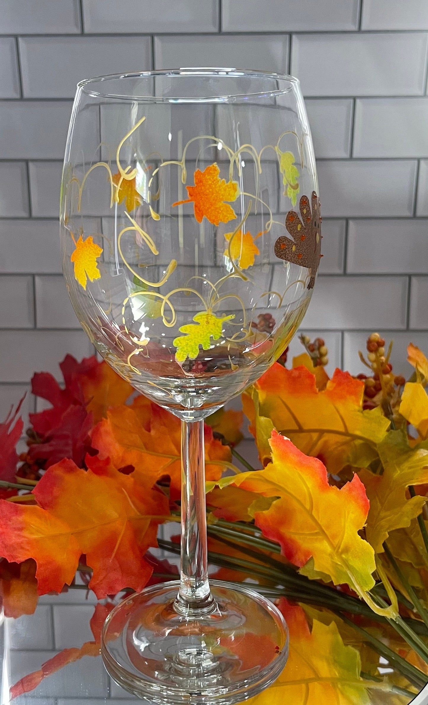 Set of 4 or 6 Thanksgiving Turkey Wine Glass Great addition to your fall decor