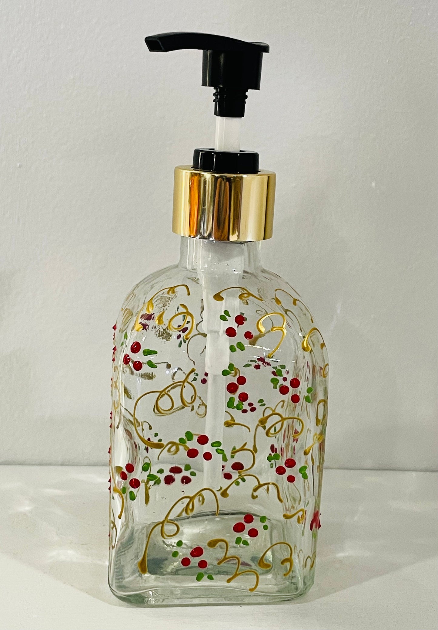 Hand Painted Red berry Holiday Soap Dispenser 8 oz Soap or Lotion dispenser