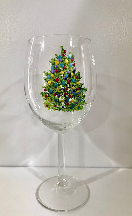 Christmas Tree 15 oz Stemmed Wine Glass