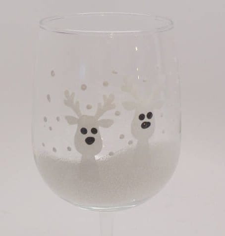 Hand Painted Reindeer in Snow Wine Glass stem or stemless