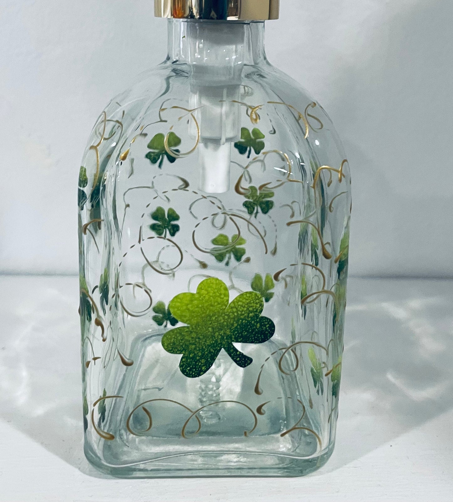 Hand Painted St Patricks Day Square 8 oz Soap Dispenser with Shamrocks