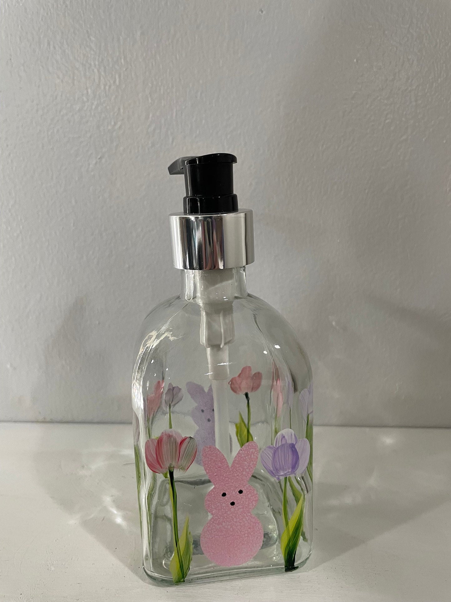 Hand Painted 8 oz Square Bunny and Tulip Dispenser