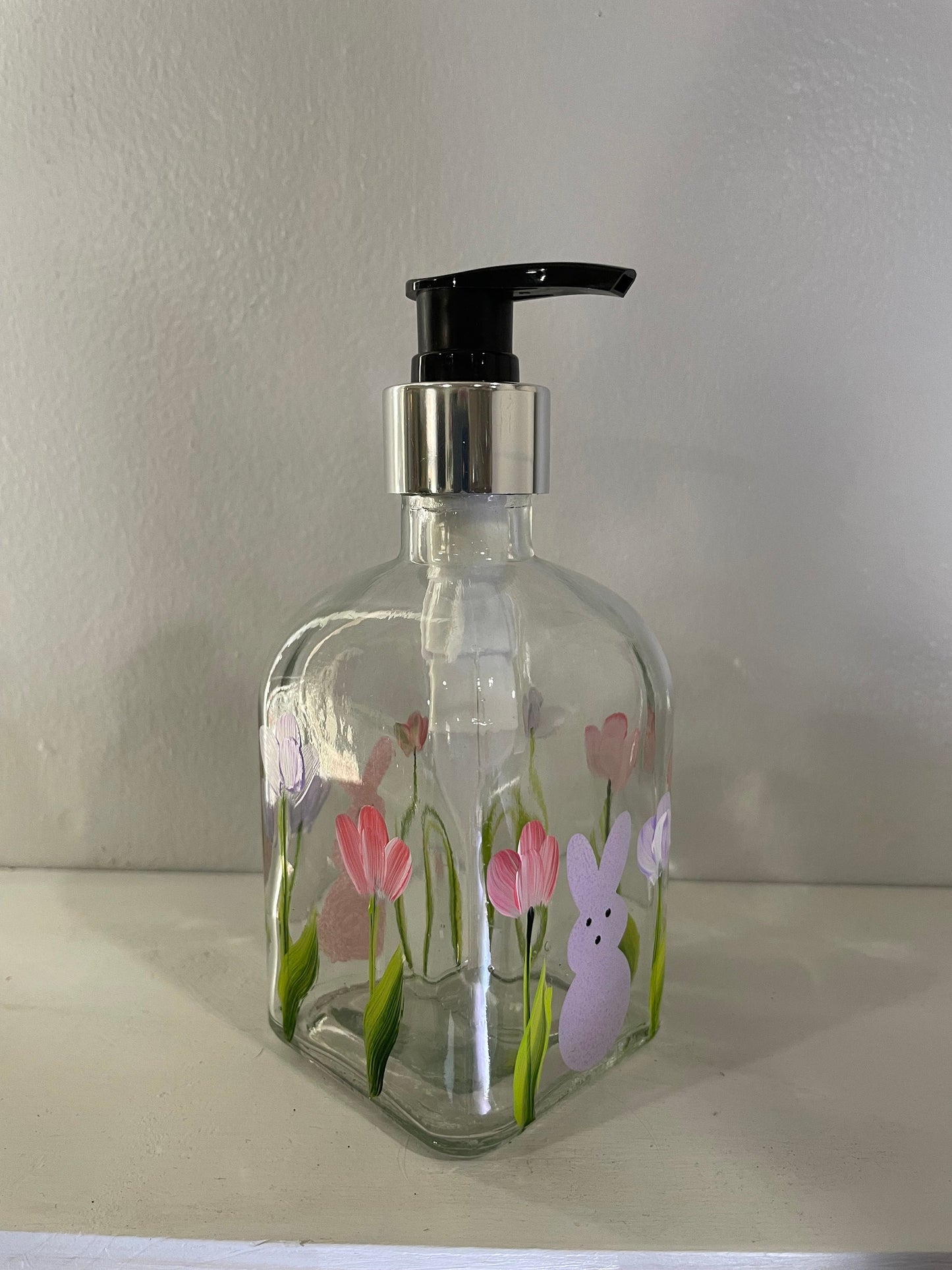 Hand Painted 8 oz Square Bunny and Tulip Dispenser