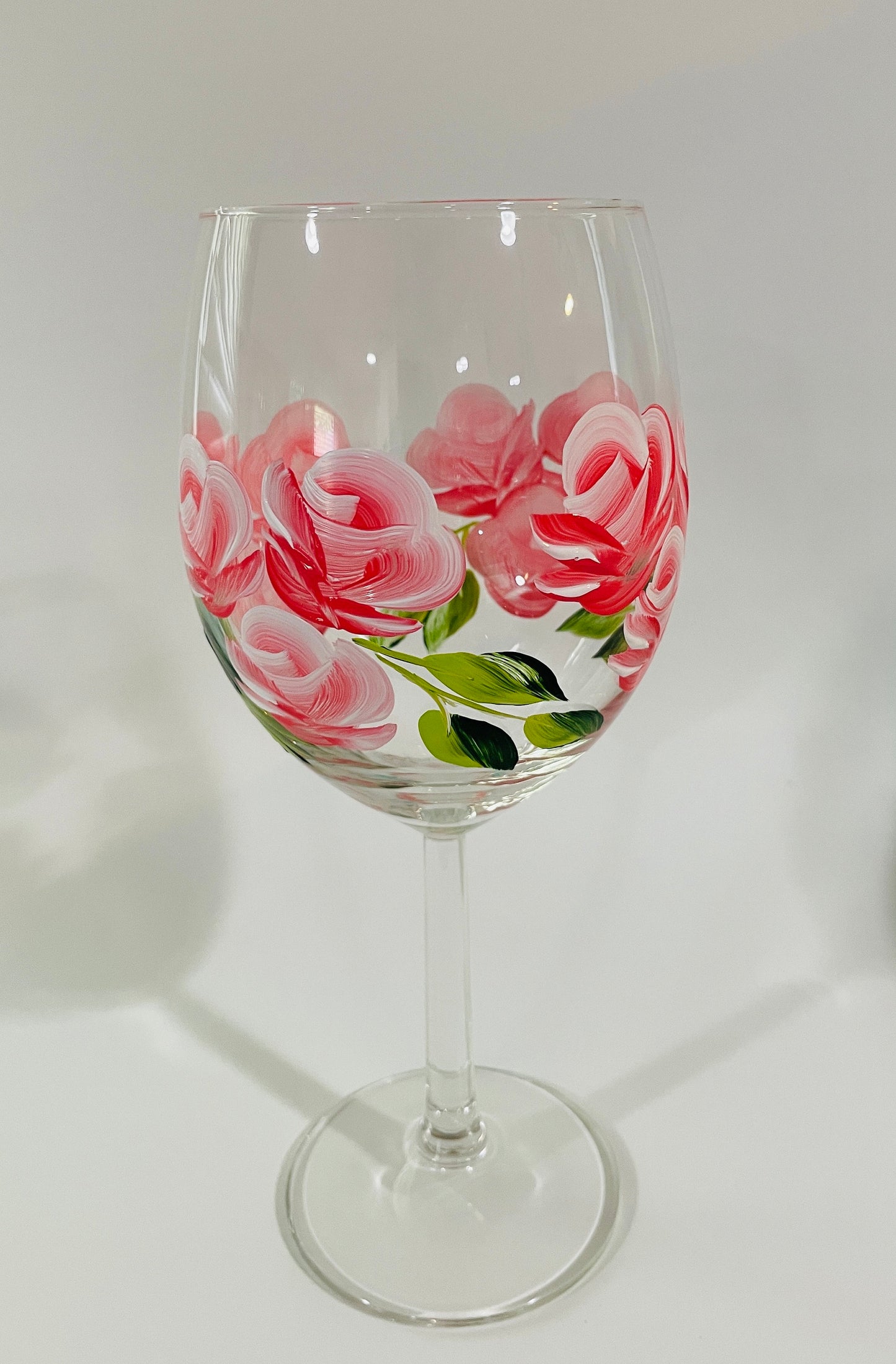 Pink Roses around Wine Glasse Dozen Roses around stemmed 15 oz wine glass discounts for 2 or more