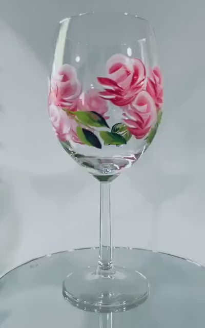 Pink Roses around Wine Glasse Dozen Roses around stemmed 15 oz wine glass discounts for 2 or more