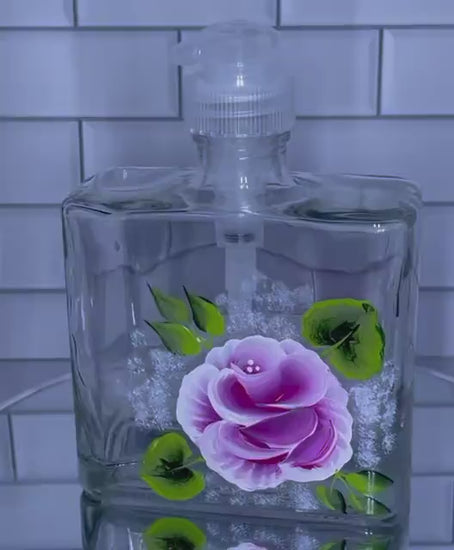 Hand painted Pink Rose Soap, lotion or hand sanitizer dispenser