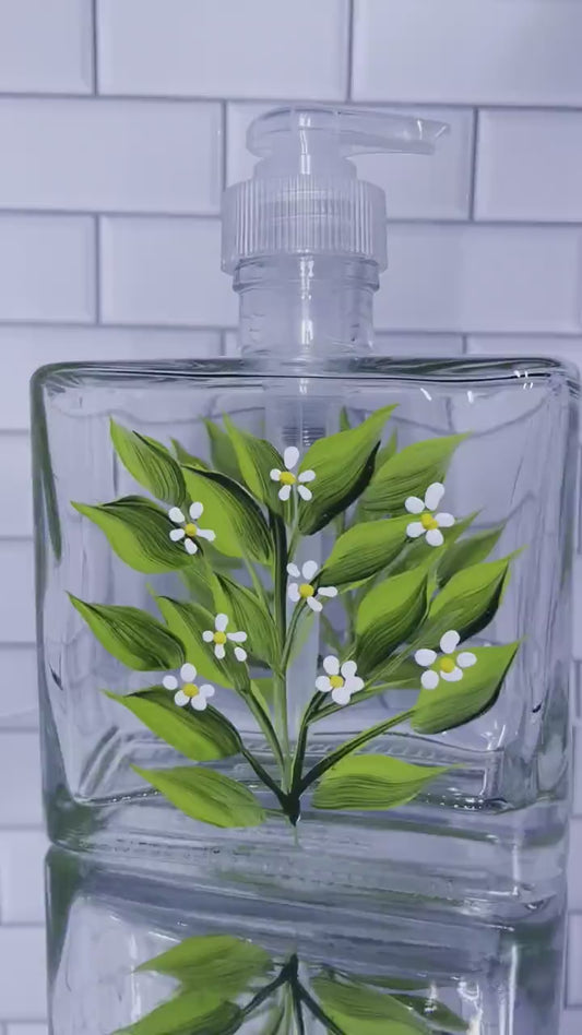 Spring White flowers with Leaves Soap Dispenser