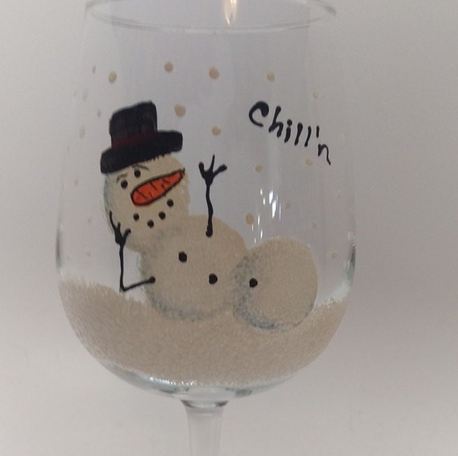 Snowman "Chill'n" Wine Glass hand painted personalized