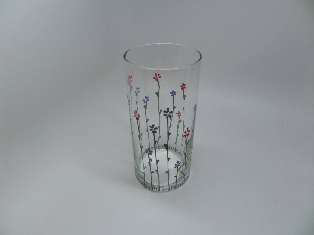 Hand Painted Red and Purple flowers on vase