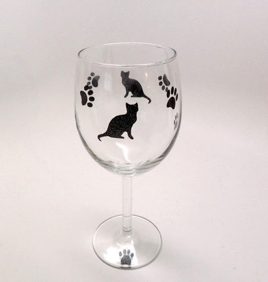 Hand Painted 15 oz Stemmed Wine Glass - Cat Silhouette Wine Glass Can be Personalized Great Gift for Cat Lover
