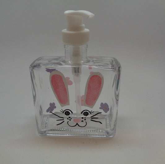 Easter Bunny Soap Dispenser with cute bunny face 8 .5 oz Glass Dispenser