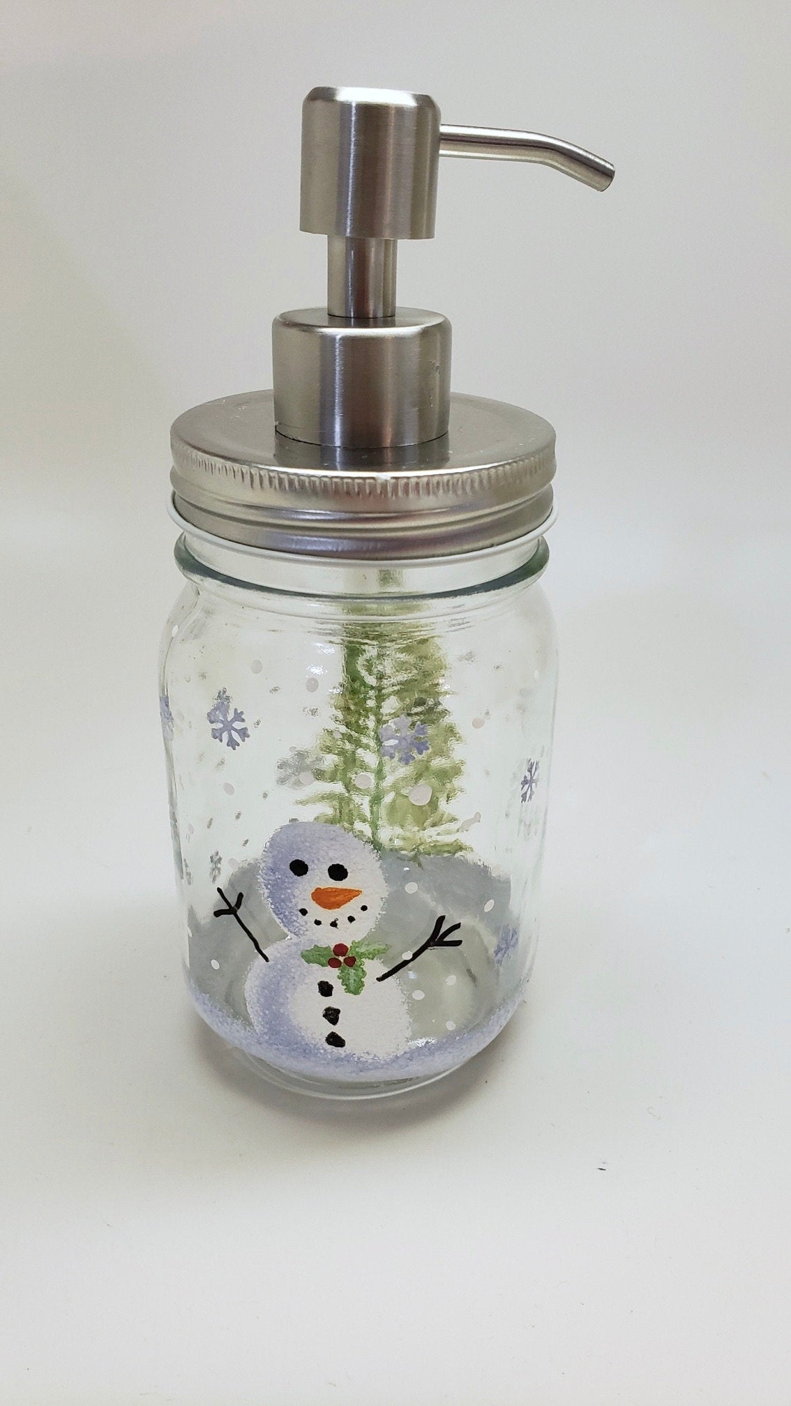 Hand painted Snowman Mason Jar Soap, Lotion or Hand Sanitizer Dispenser your  Choice of Plastic, Stainless Steel, or Foaming pump