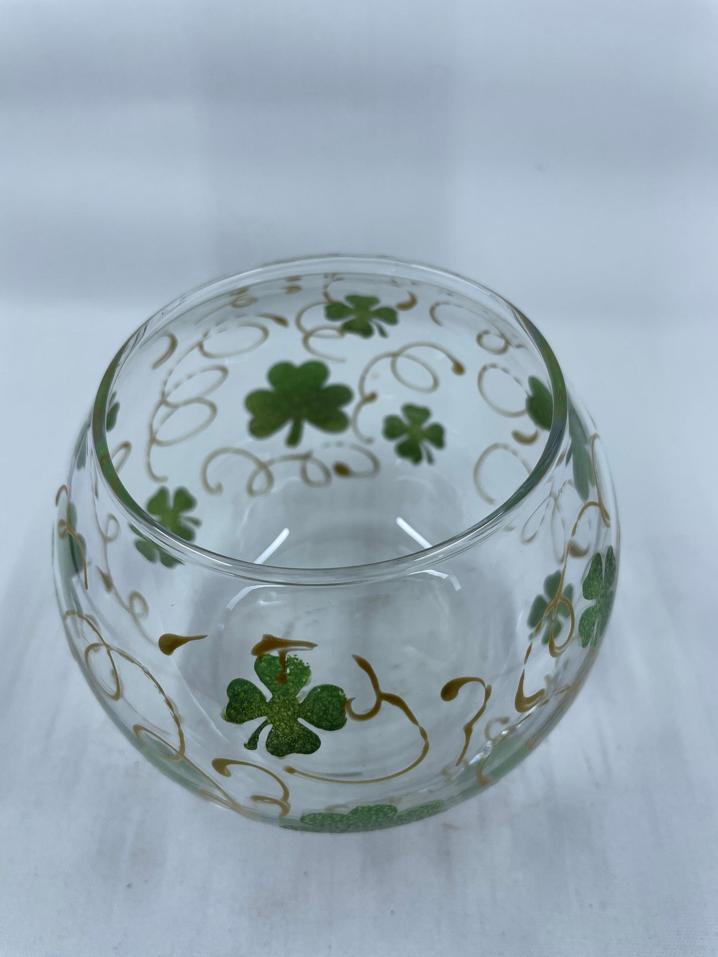 Hand Painted Round Candleholder for St. Patrick’s Day with clover