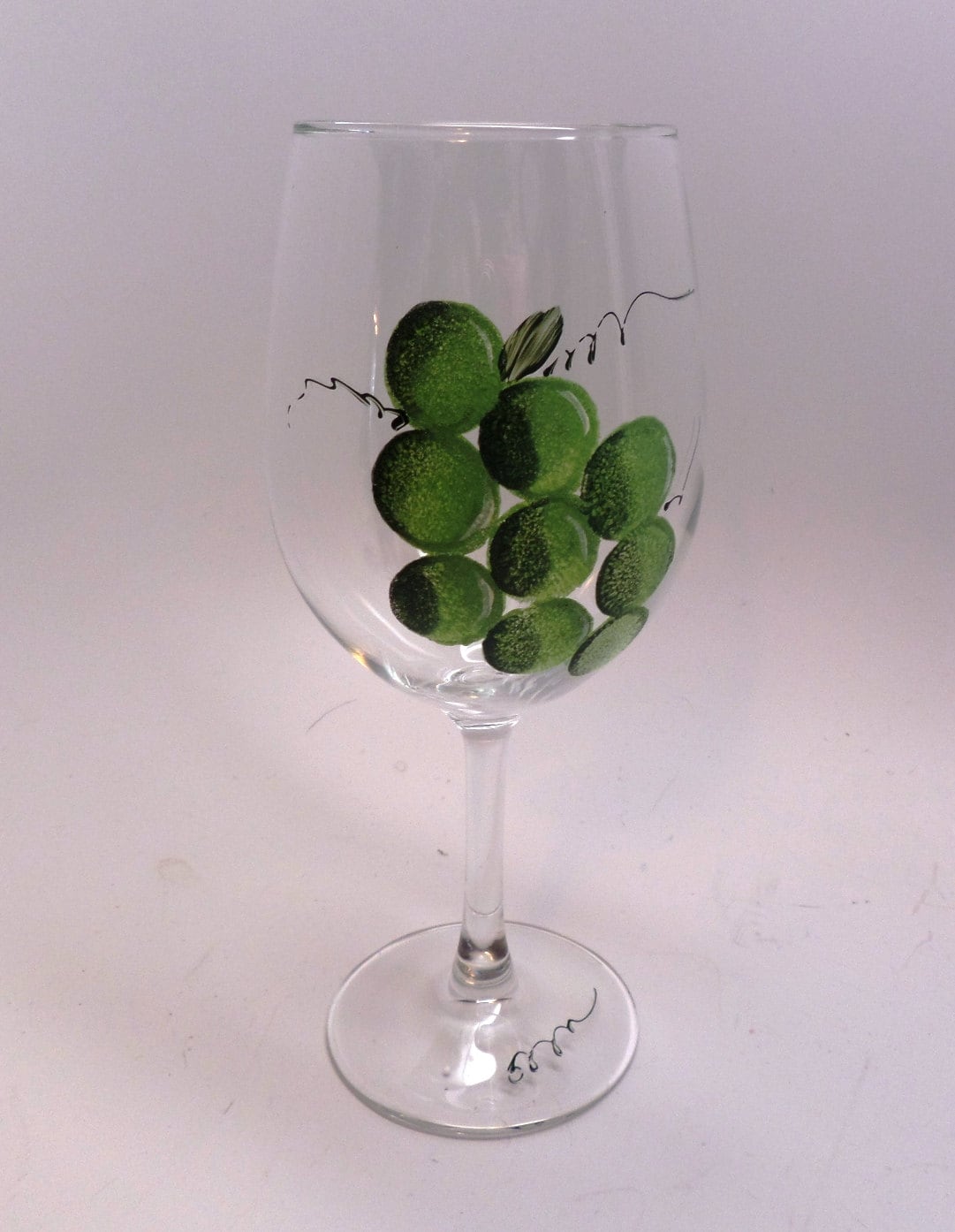Hand Painted Wine Glass  - Green Grape Wine Glass